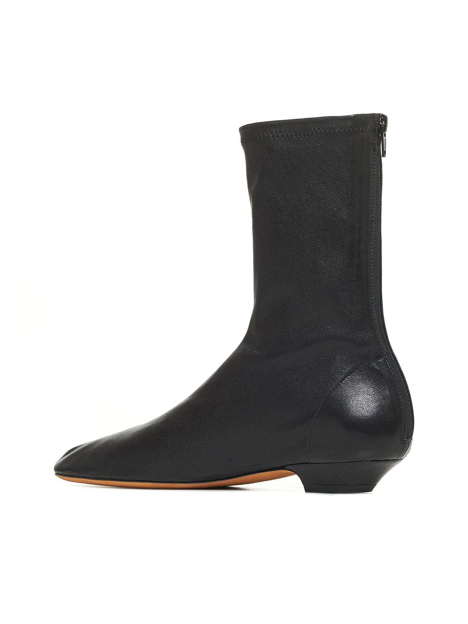 Khaite Apollo Leather Flat Ankle Boots In Black