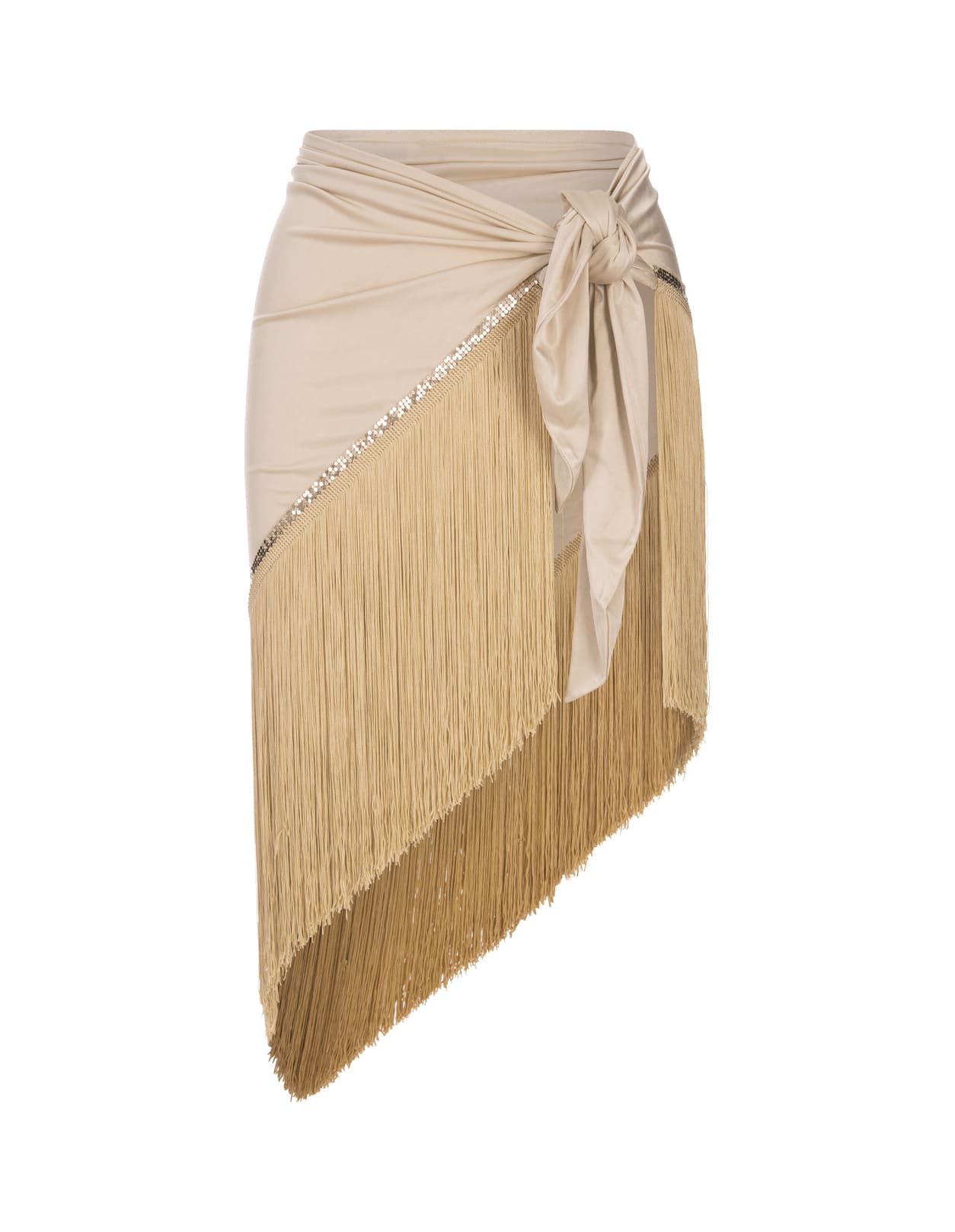 Shop Paco Rabanne Gold Shiny Mesh Skirt With Fringes