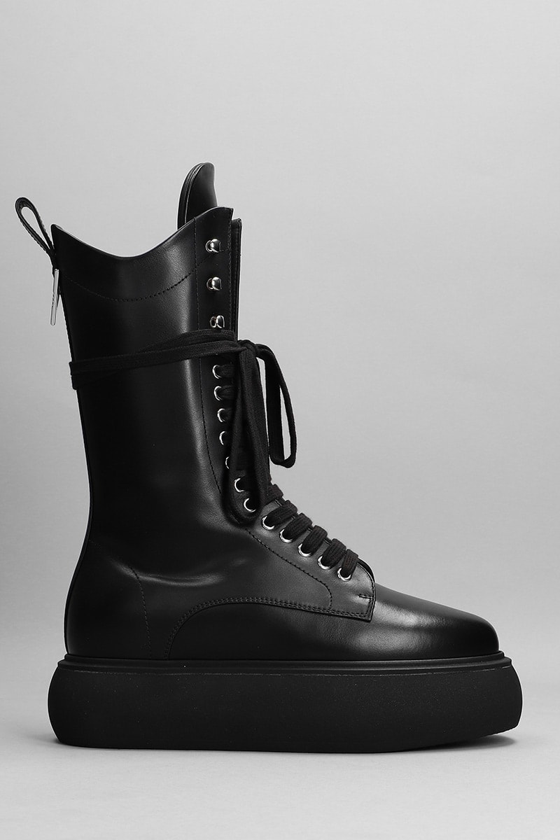 The Attico Selene Combat Boots In Black Leather | Smart Closet