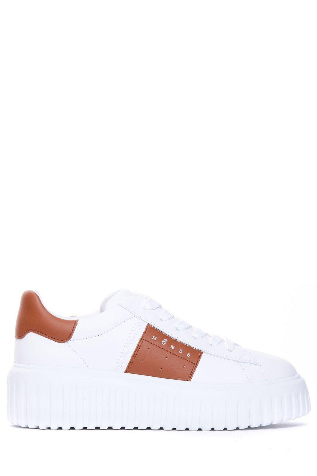 Shop Hogan H-stripes Low-top Sneakers In Leather Brown