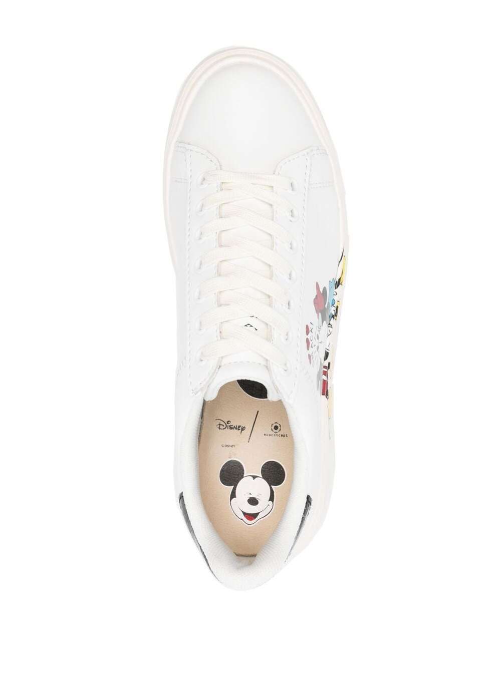Shop Moa Master Of Arts Moa Womans White Leather Sneakers With Mickey Mouse Kiss Print