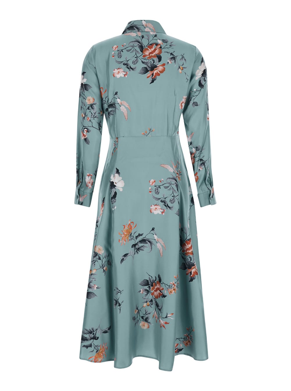 Momonì chiba Multicolor Dress With Classic Collar And All-over Floral Motif In Silk Woman