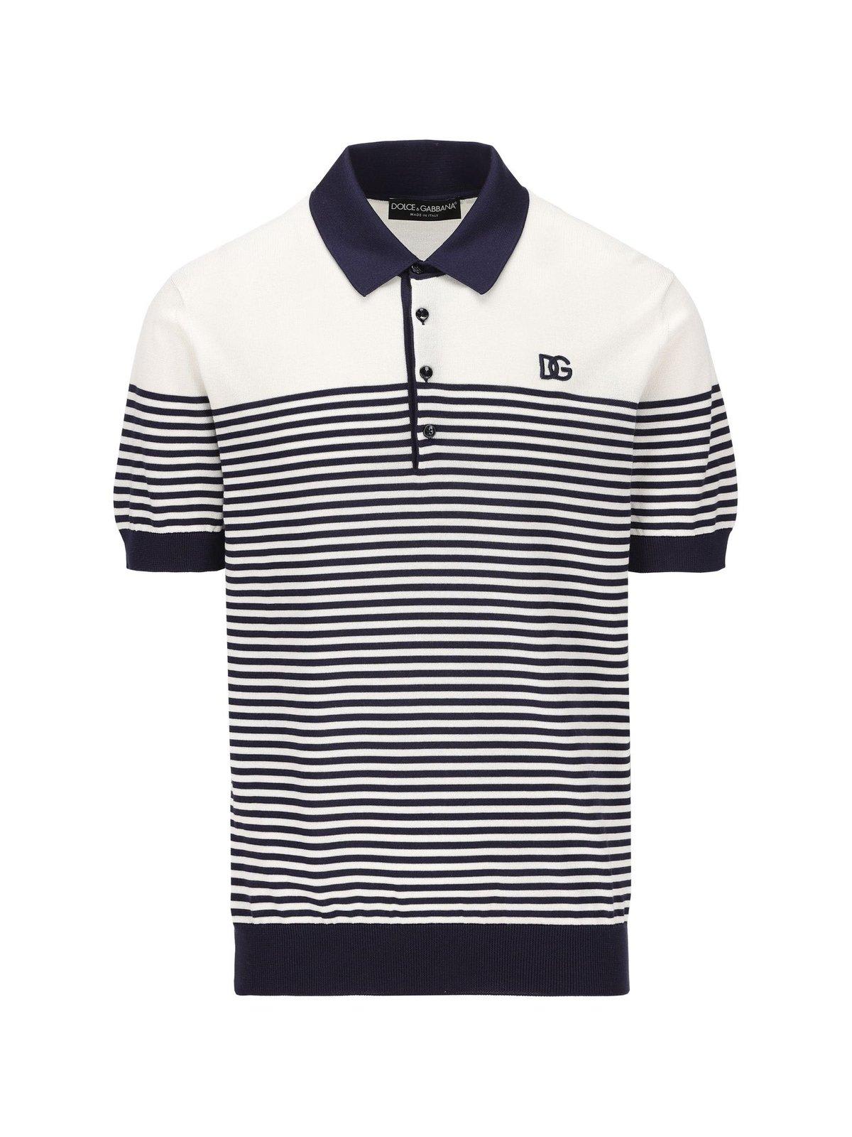 DOLCE & GABBANA DG PATCH STRIPED KNITTED POLO SHIRT