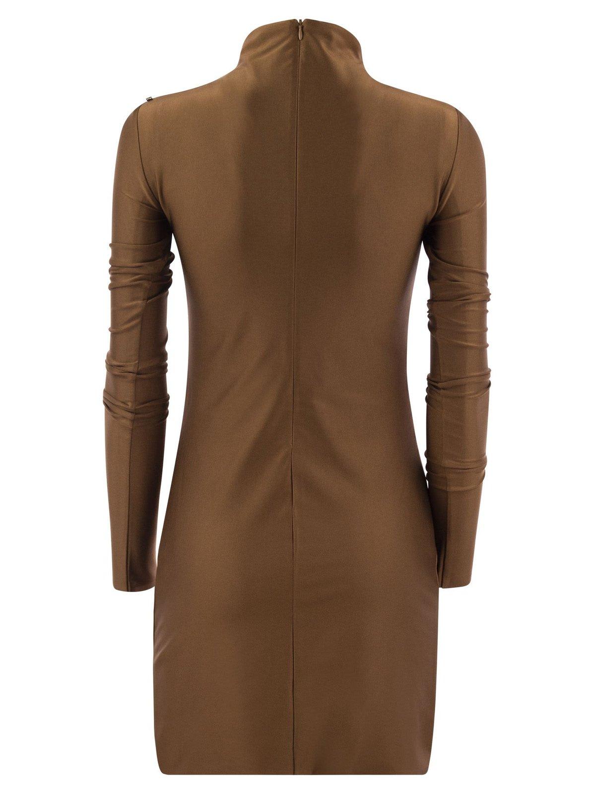 Shop Sportmax Mock Neck Long-sleeved Dress In Bronze