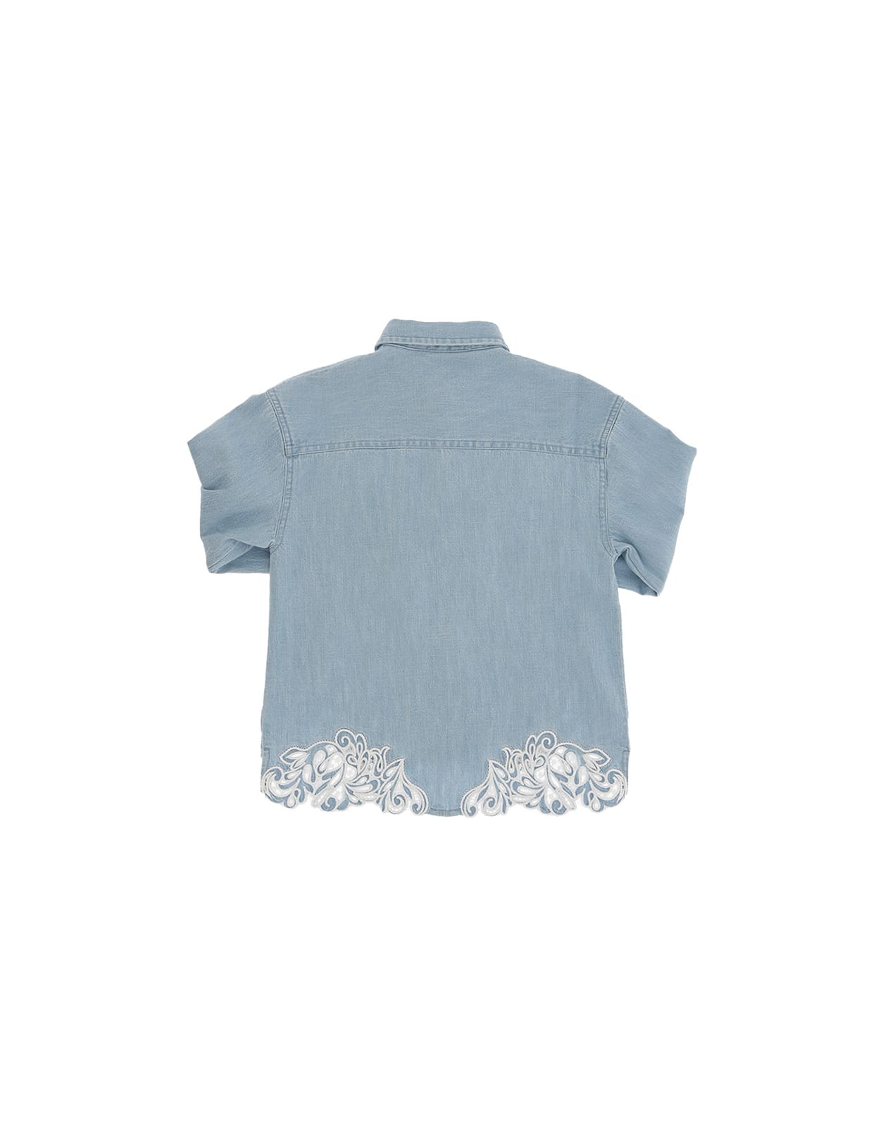 Shop Ermanno Scervino Junior Denim Shirt With Embroidery In Blue