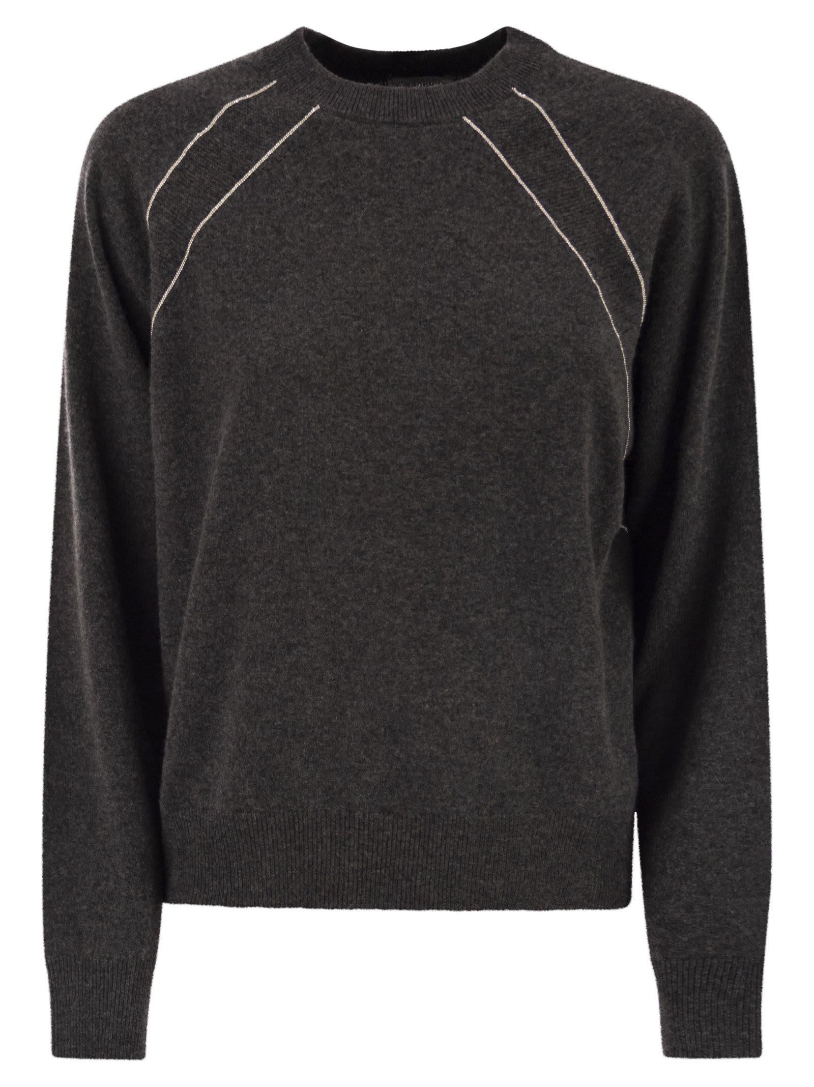 Peserico Crew Neck Jumper With Bright Details In Black