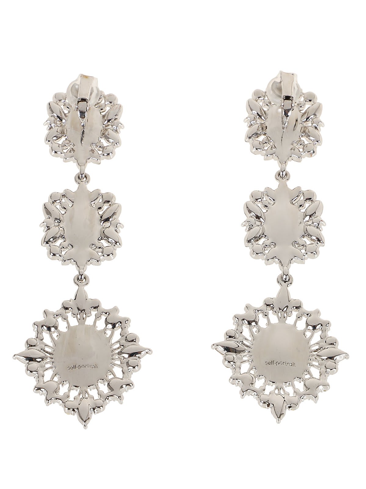 Shop Self-portrait Cubic Embellished Dangle Earrings In Silver