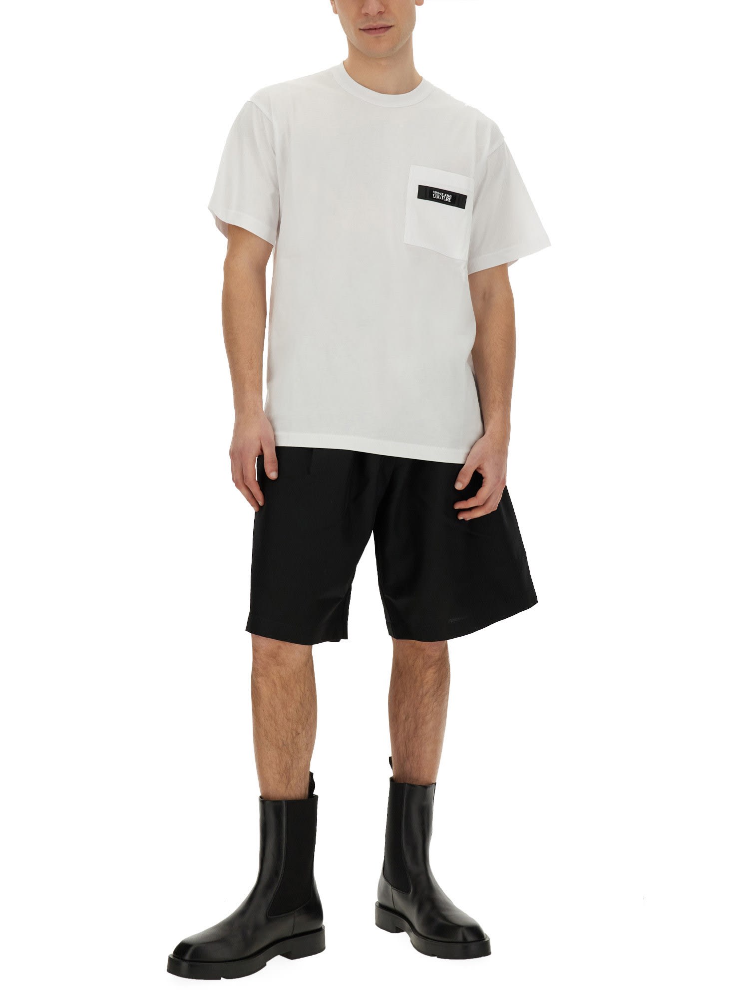 Shop Versace Jeans Couture Bermuda With Logo In Black