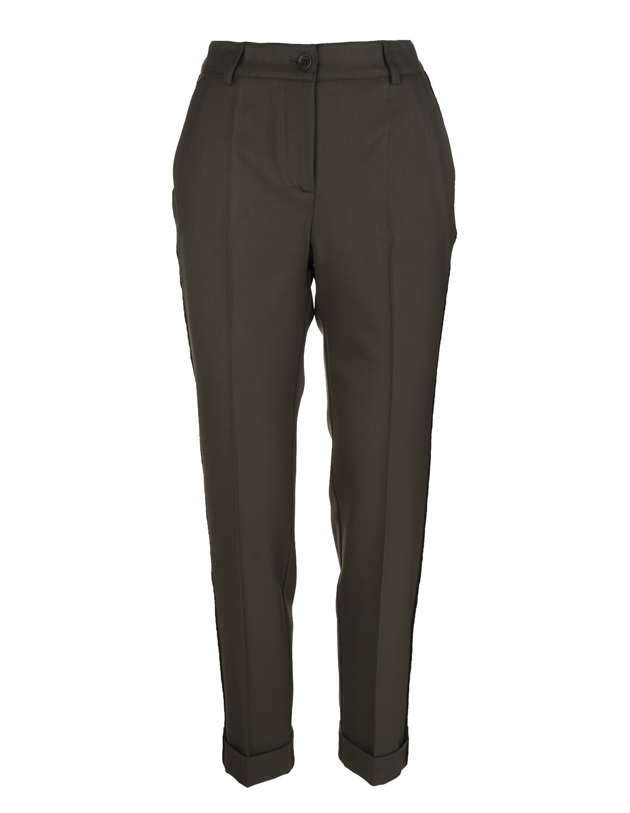 Parosh Woman Liliuxy Trousers In Military Green Wool With Black Fringed Side Bands