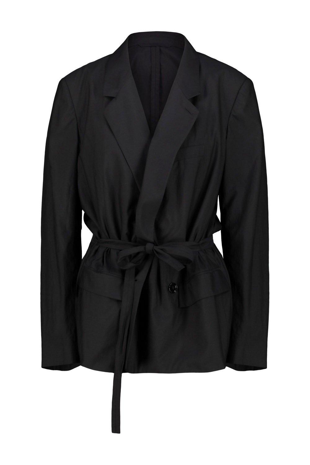 Lemaire Double-breasted Belted Tailored Blazer In Black