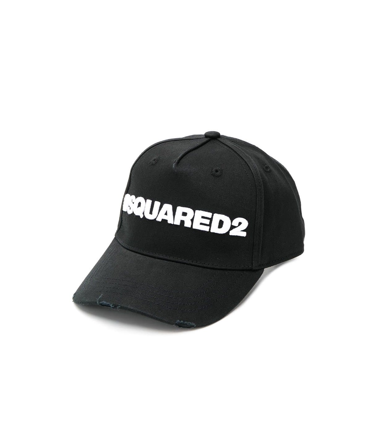 Dsquared2 Black Fabric-covered Cap With Adjustable Strap And Embroidered Logo In Nero E Bianco
