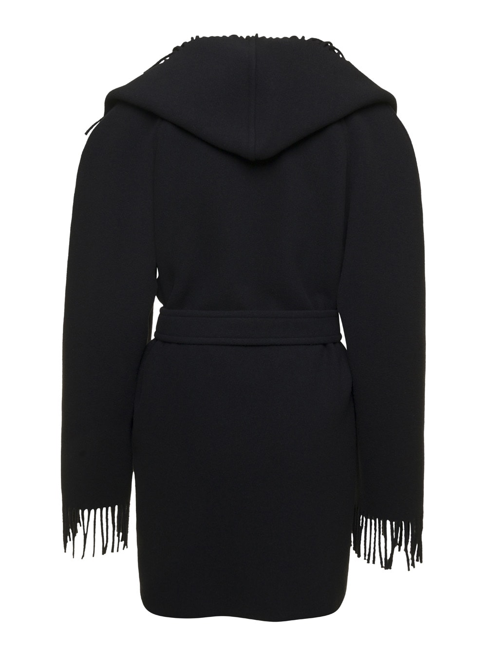 Shop Balenciaga Black Coat With Fringes In Wool Woman