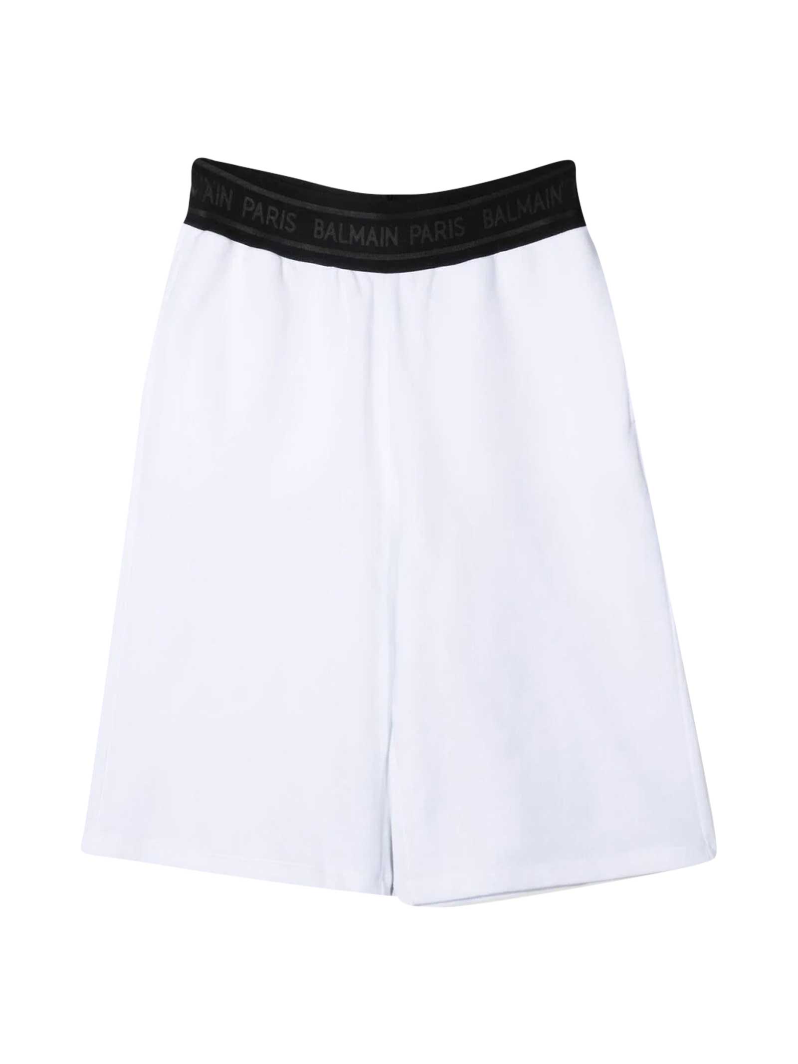 Balmain Kids' Sports Trousers With Logo Band In Bianco