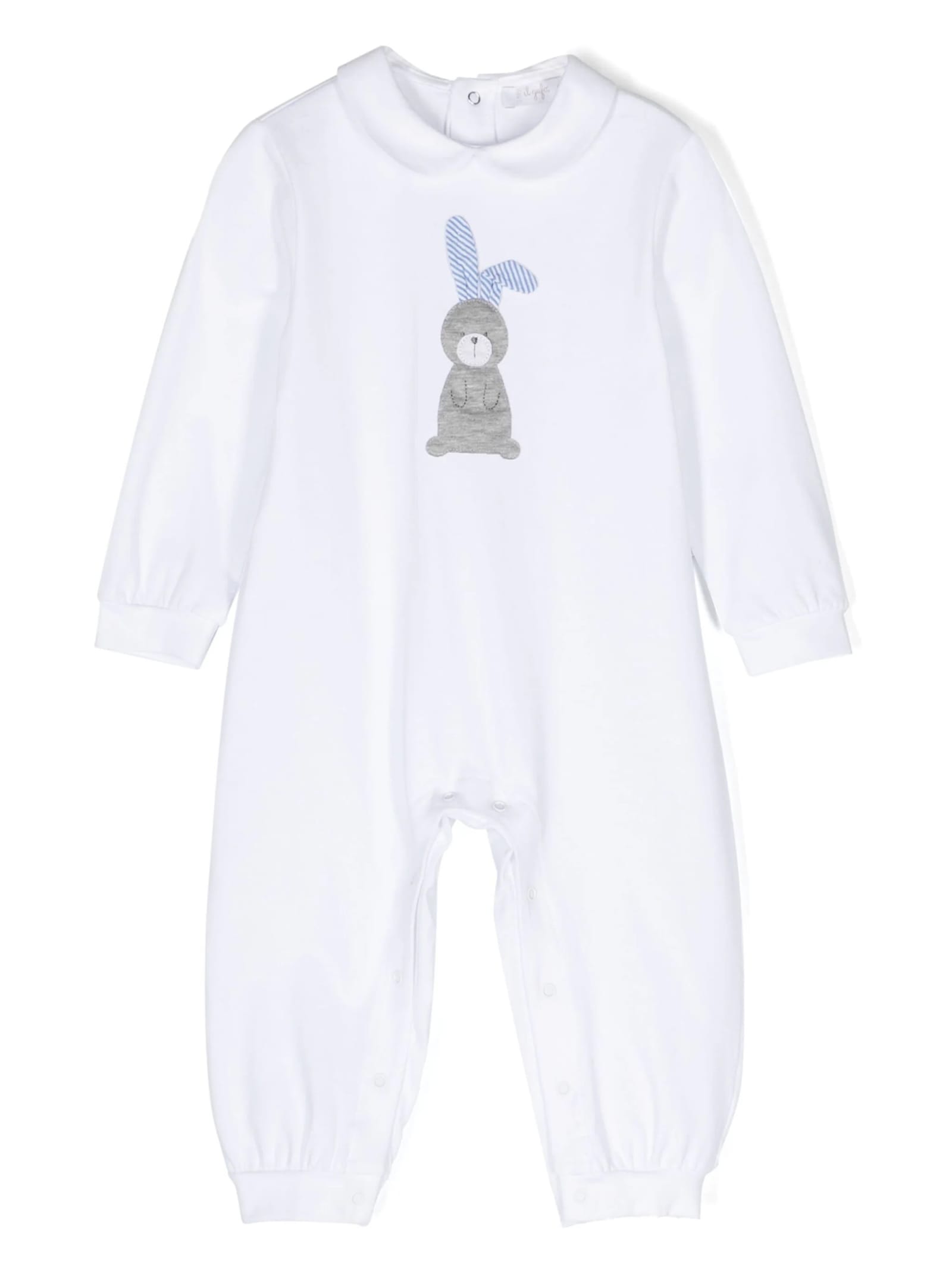 Il Gufo Babies' White Stretch Jersey Playsuit With Rabbit Motif