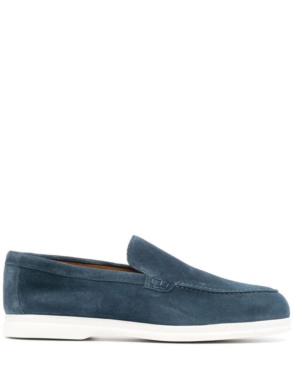 Doucals Man Blue And White Sports Loafer In Suede