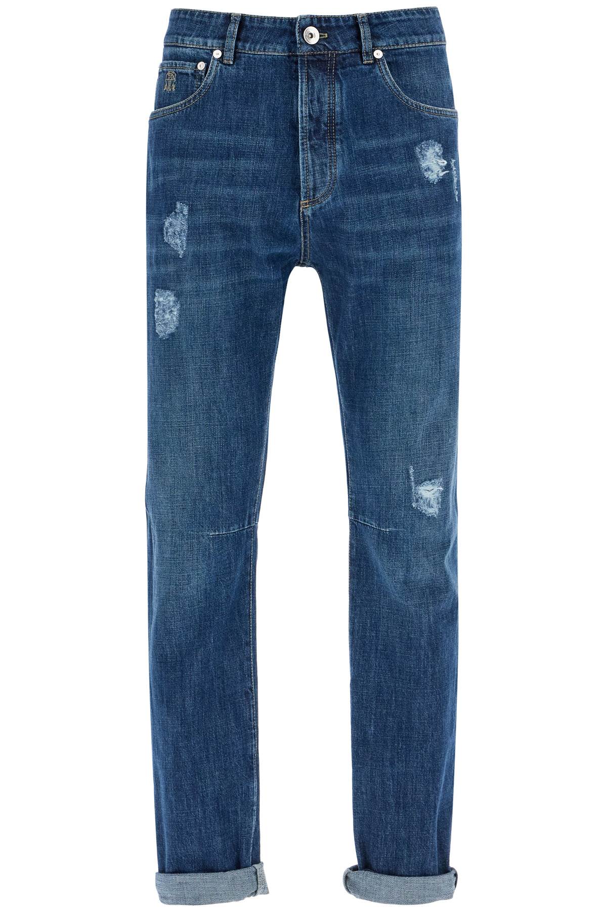 Shop Brunello Cucinelli Distressed Denim Leisure Fit Jeans For In Denim Scuro Old (blue)