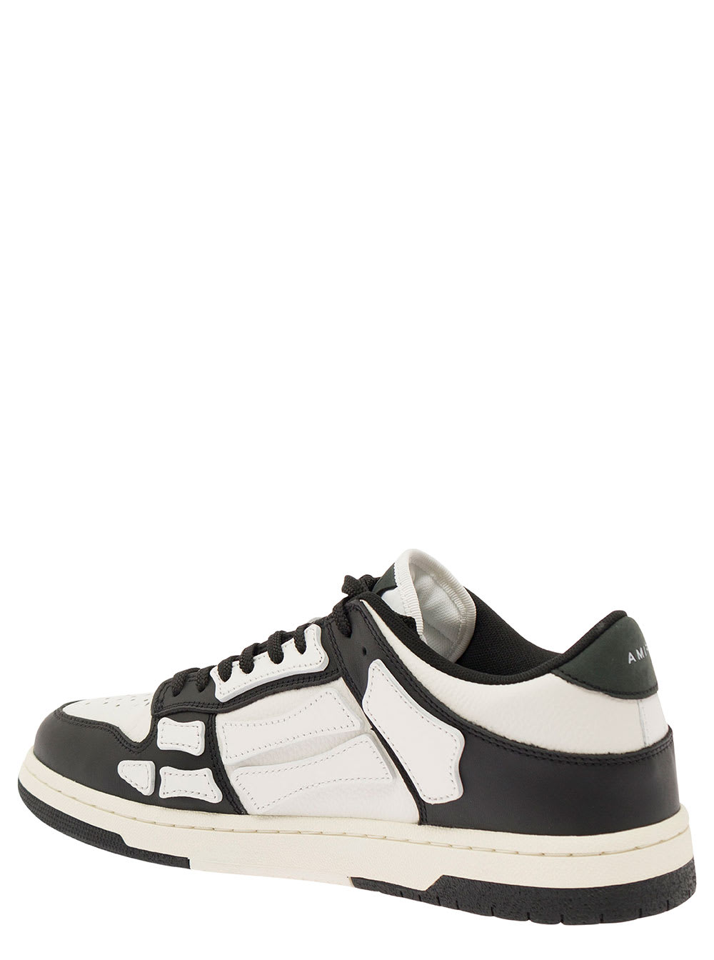 Shop Amiri Skel Top Low White And Black Sneakers With Skeleton Patch In Leather Man In White/black
