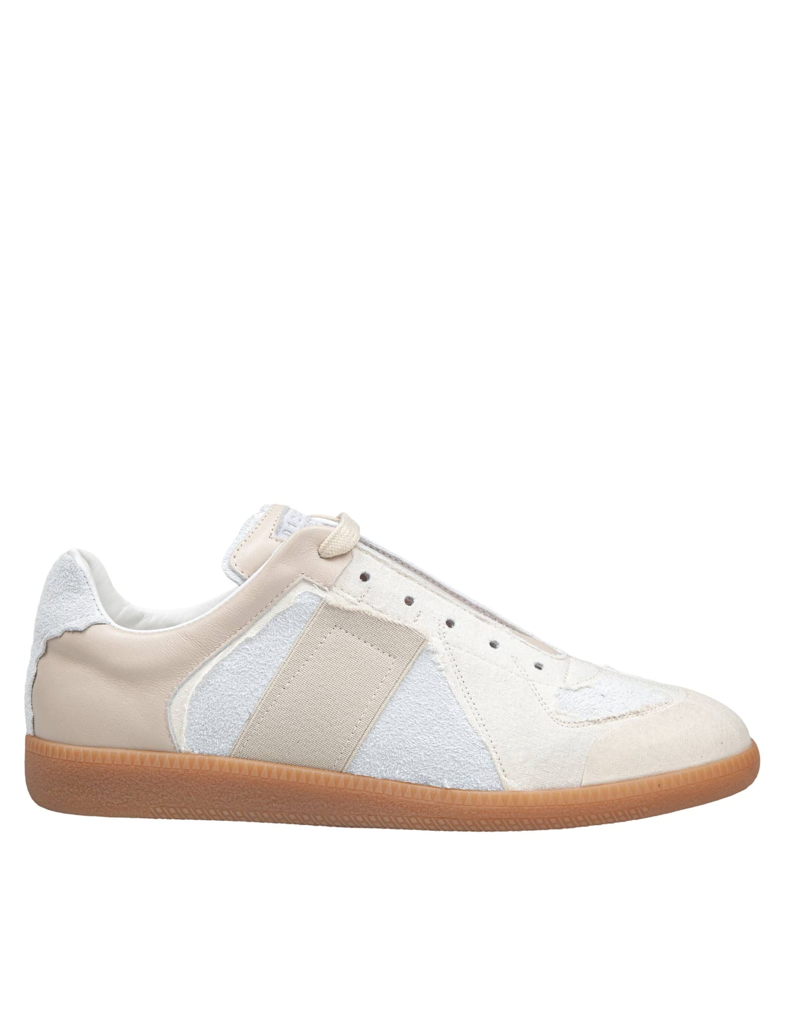 Shop Maison Margiela Replica Sneakers In Reversed Suede In Beige