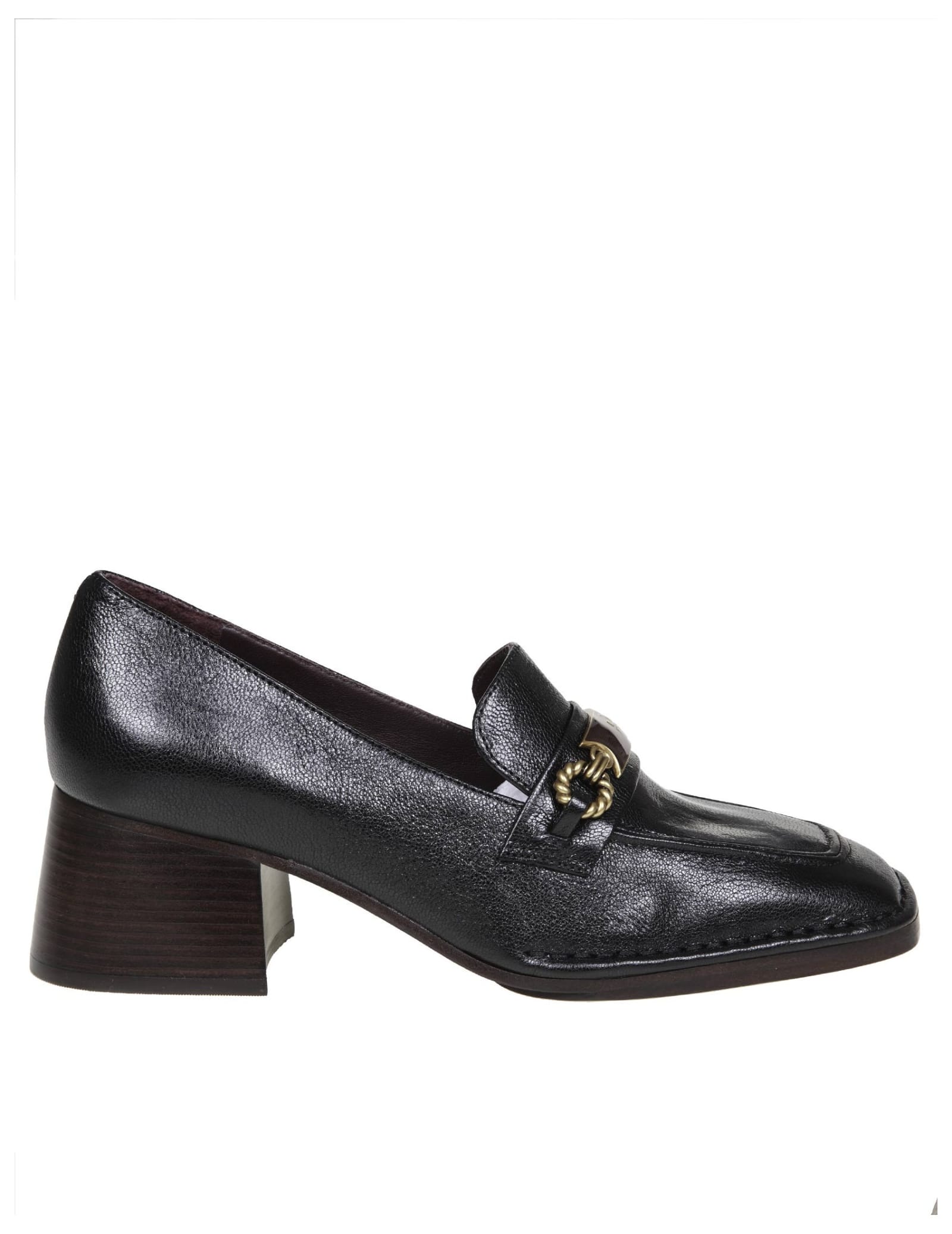 TORY BURCH PERRINE LEATHER LOAFER WITH LOGO CLAMP