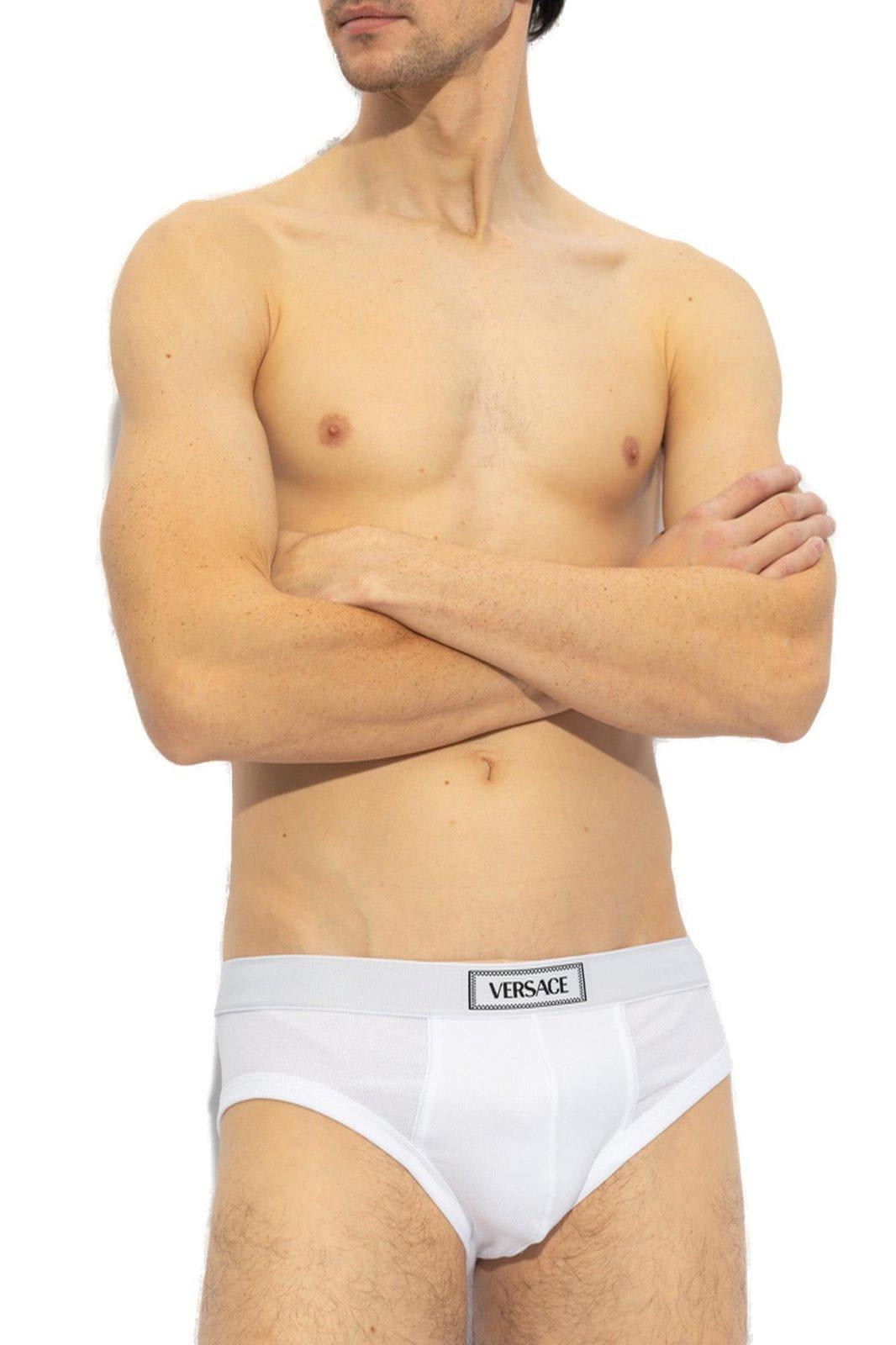 Shop Versace 90s Logo-waistband Stretched Briefs In White