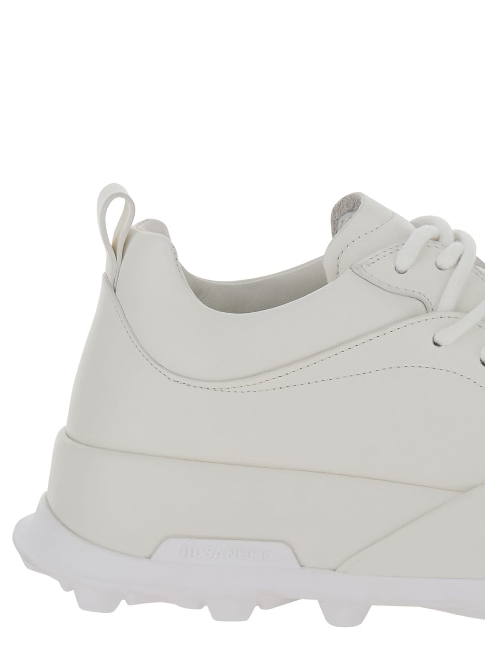 Shop Jil Sander Orb White Low Top Sneakers With Cleated Sole In Leather Man