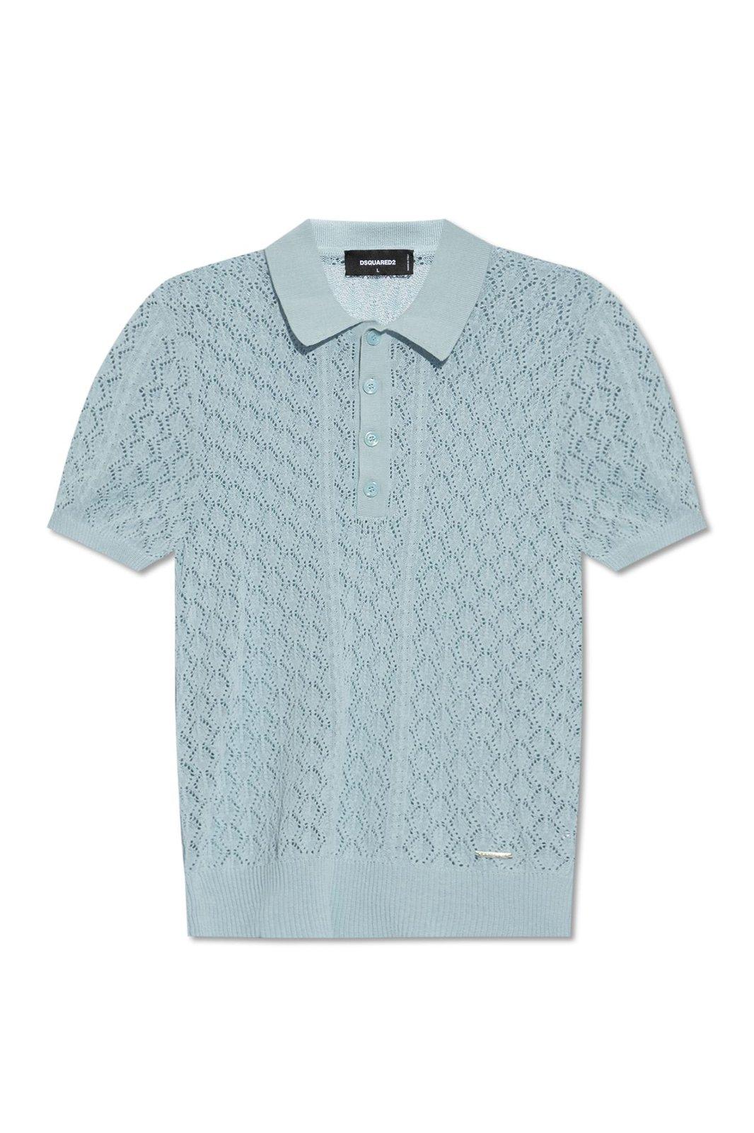 Shop Dsquared2 Pointelle-knit Short Sleeved Polo Top In Clear Blue