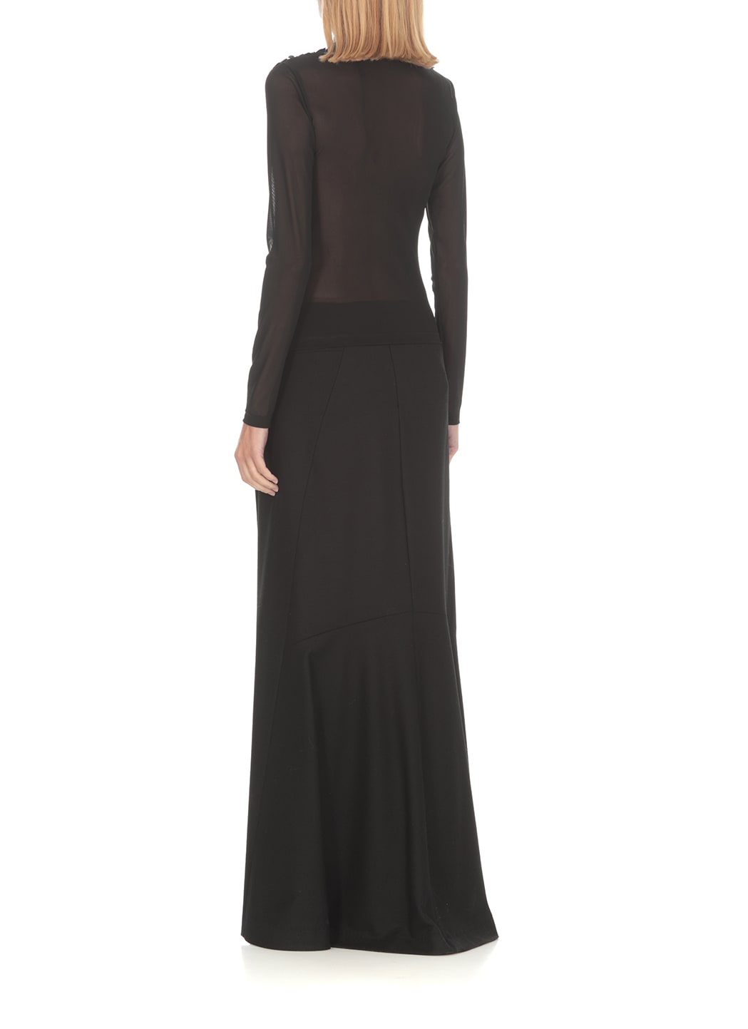 Alberta Ferretti Embellished Long-sleeve Mesh Bodysuit In Black