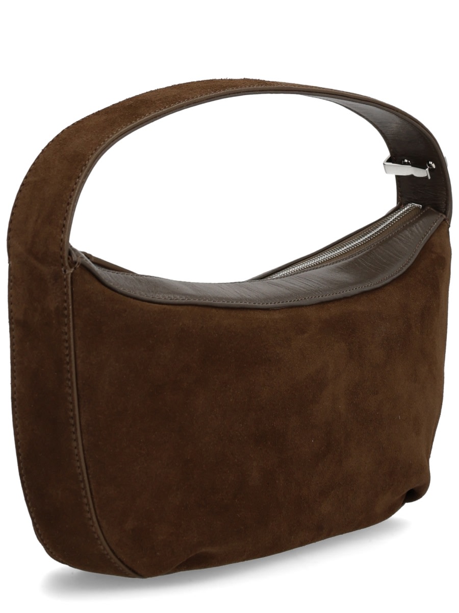 Staud Suede Rectangular Shoulder Bag With Top Handle In Brown