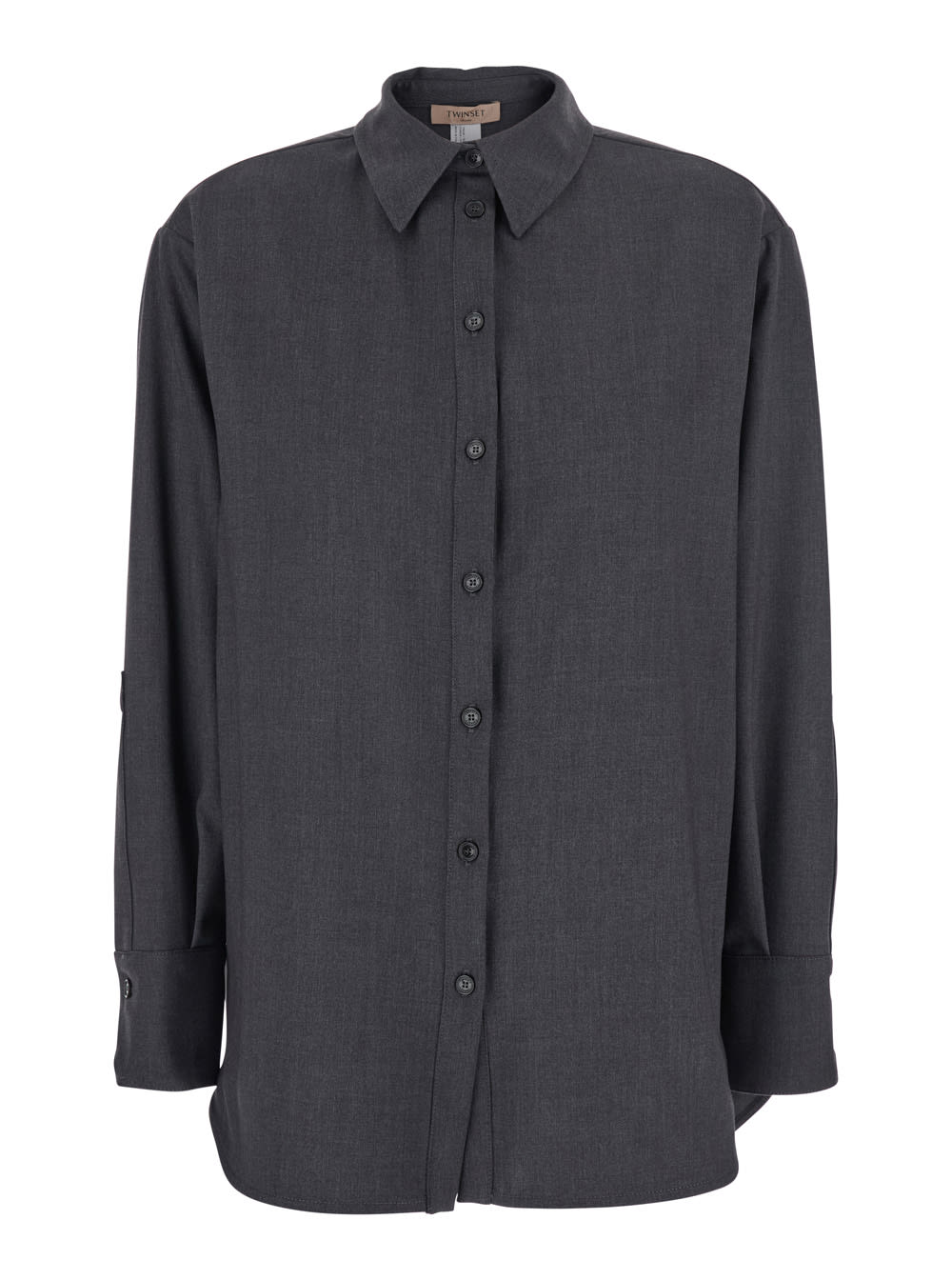 Twinset Grey Shirt With Classic Collar And Logo Plaque On The Rear In Viscose Blend Stretch Woman In Gray