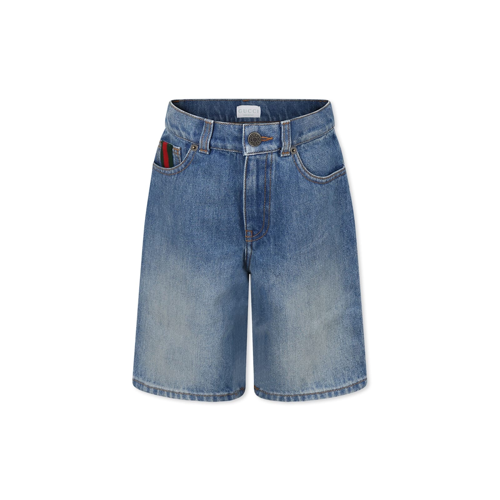 Gucci Web-stripe Denim Shorts In Denim