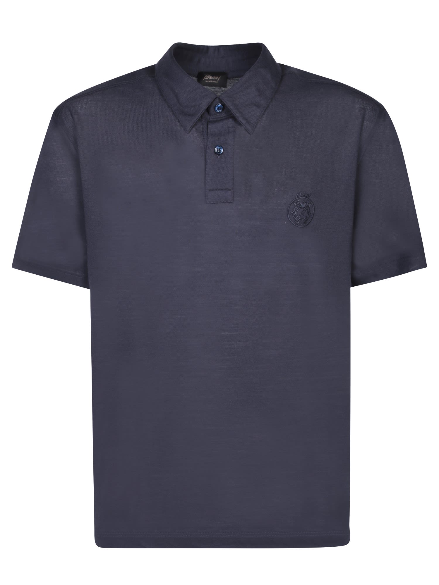 Shop Brioni Golf Logo Blue Polo Shirt