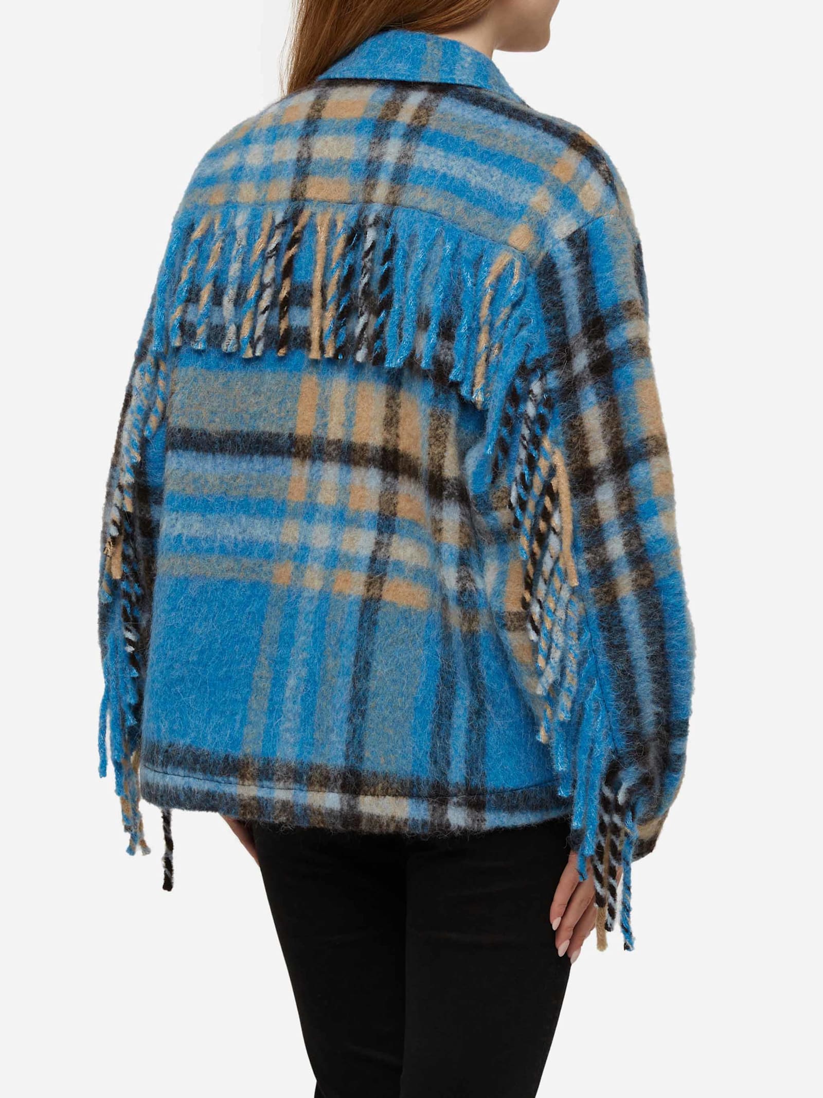 Mc2 Saint Barth Woman Overshirt Jacket With Fringes In Sky