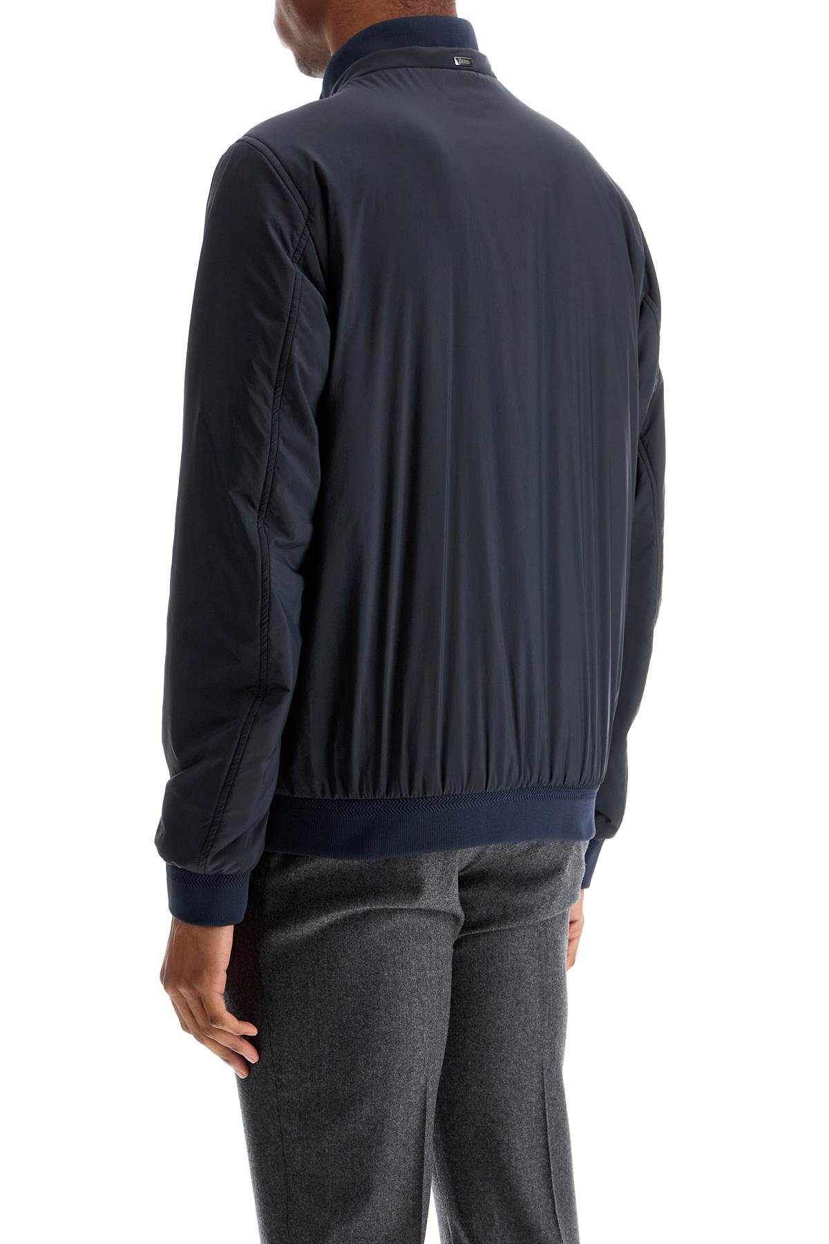 Herno Ecoage Bomber Jacket With Band Collar In Blu (blue)