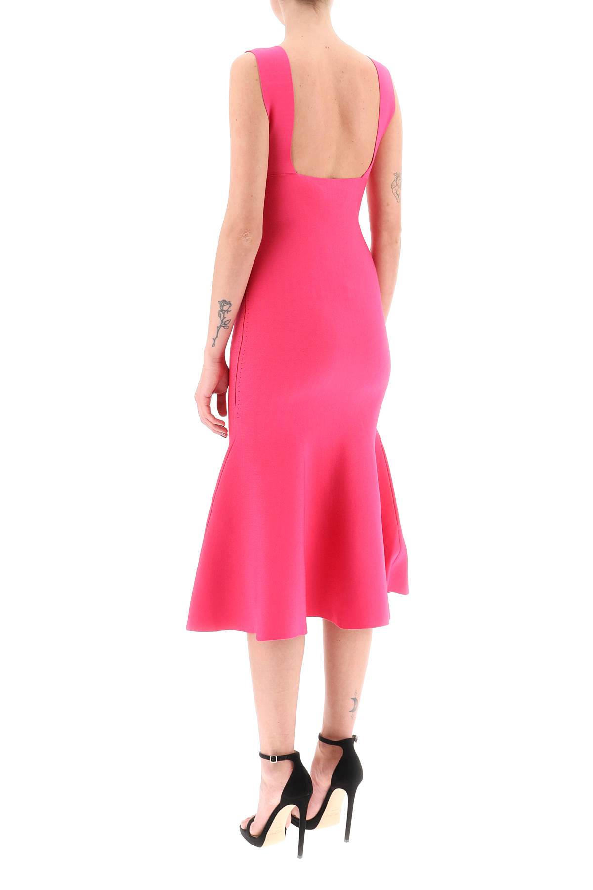 Shop Roland Mouret Fluted Hem Midi Dress In Pink (fuchsia)