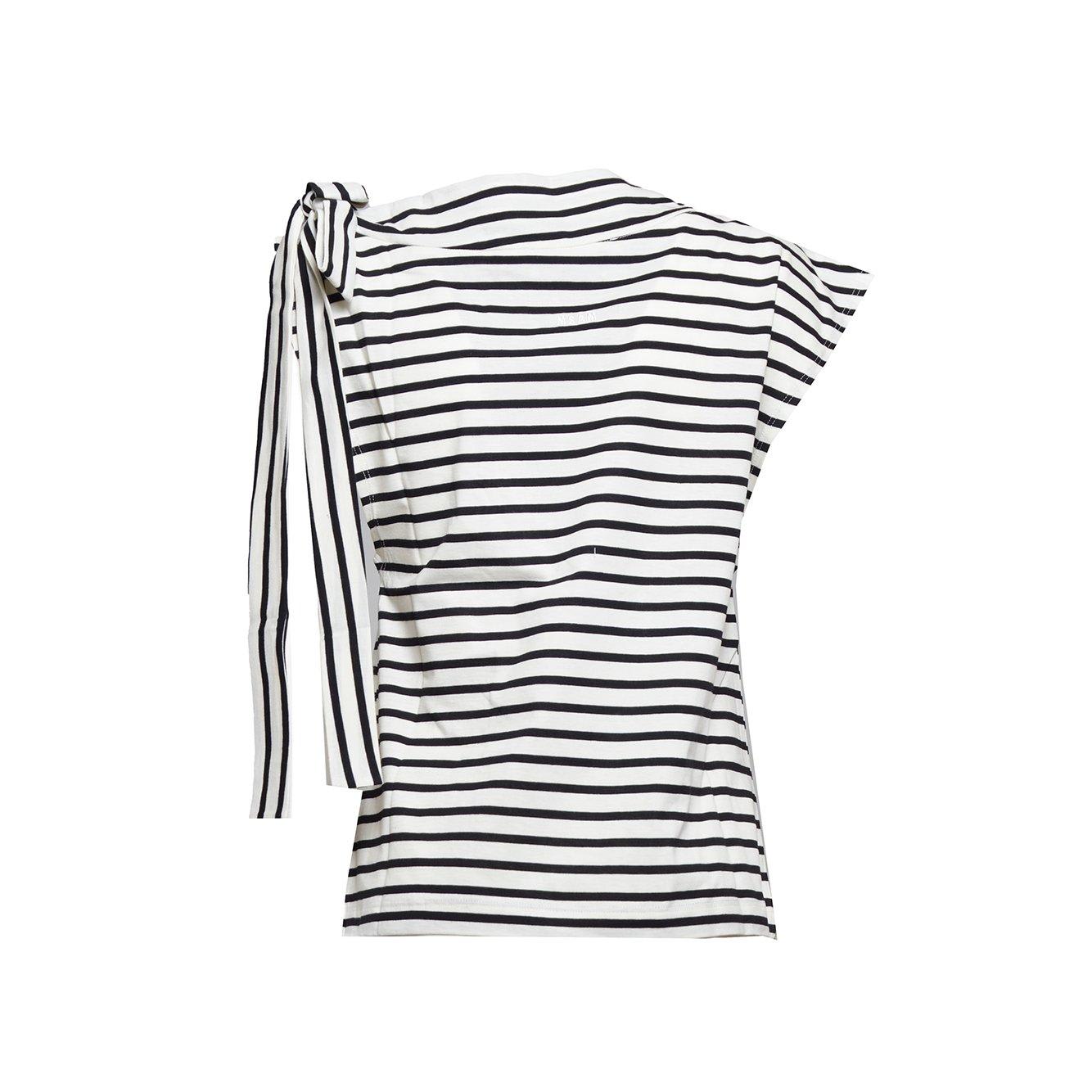 Shop Msgm Bow-detailed Striped Sleeveless Top In Nero