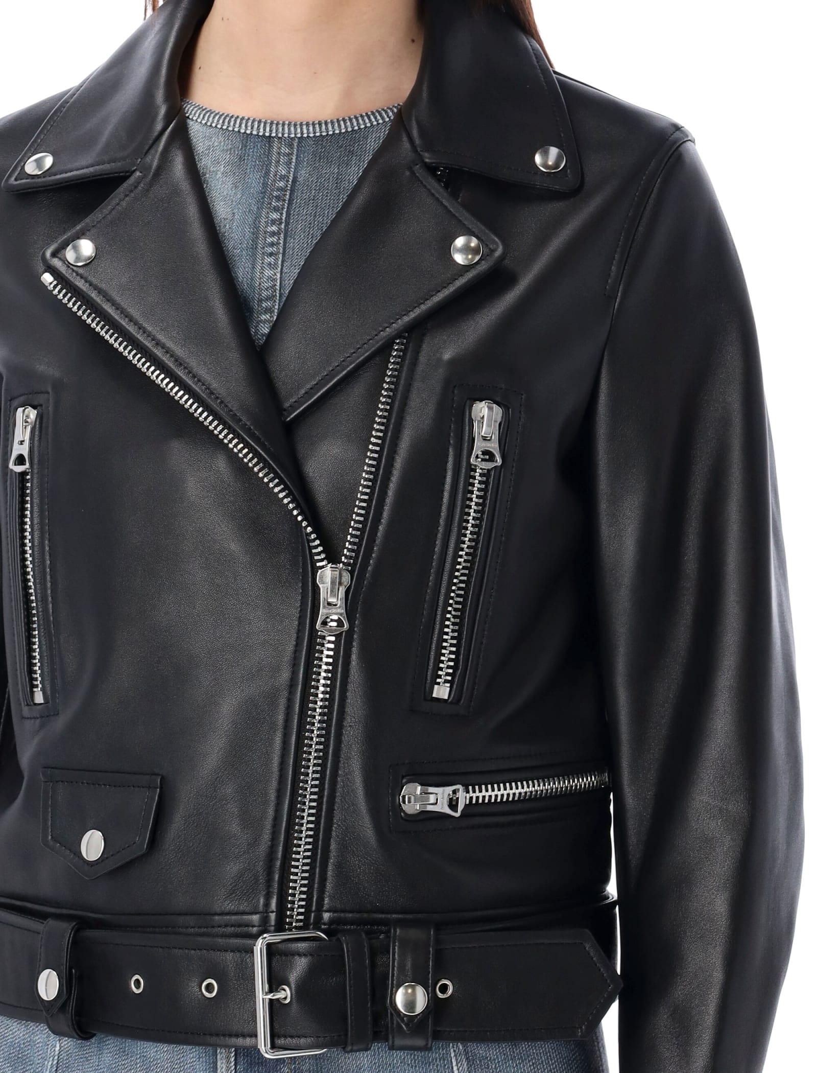 Shop Acne Studios Biker Leather Jacket In Black