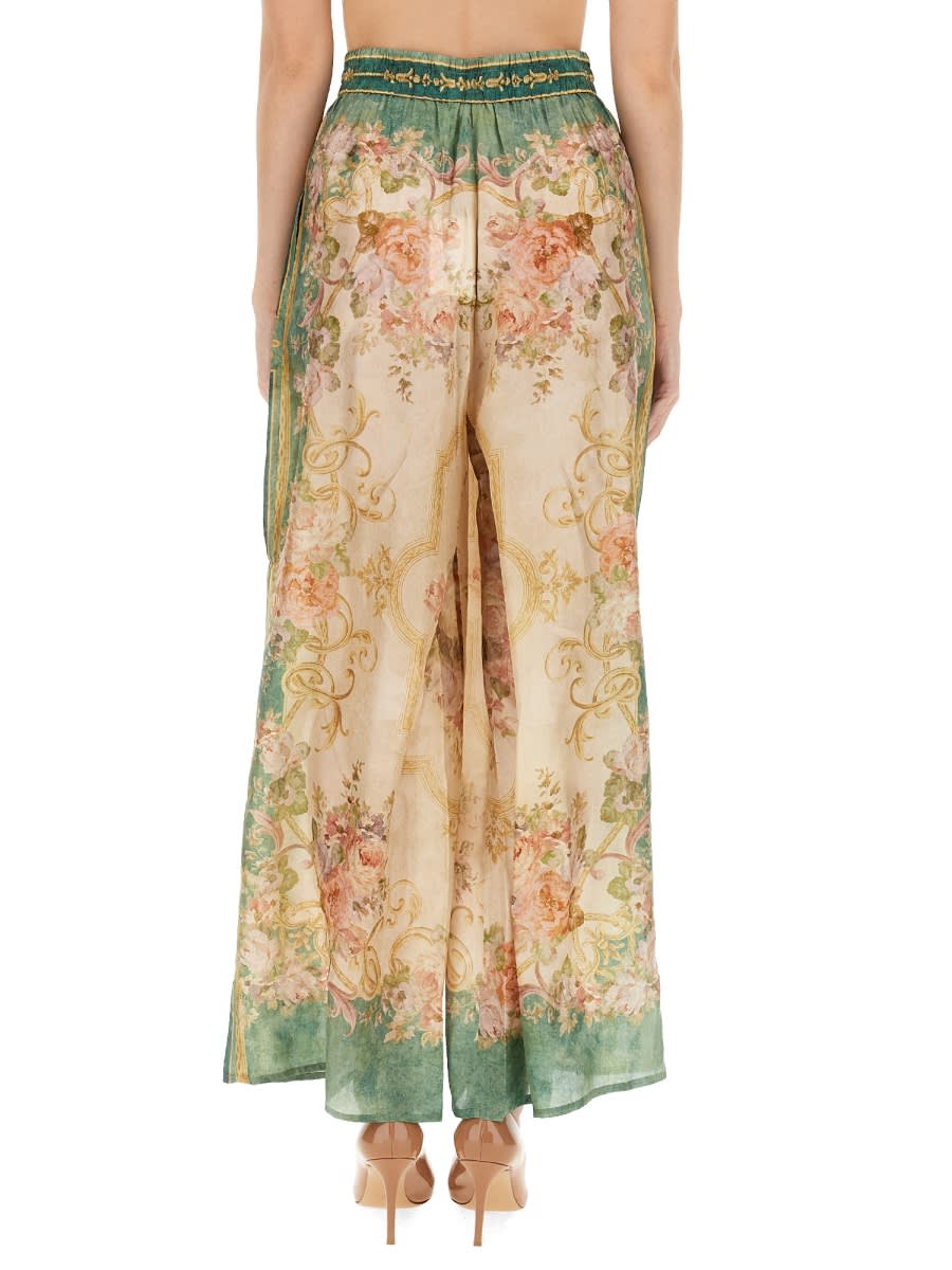 Shop Zimmermann Pants With Floral Print In Green
