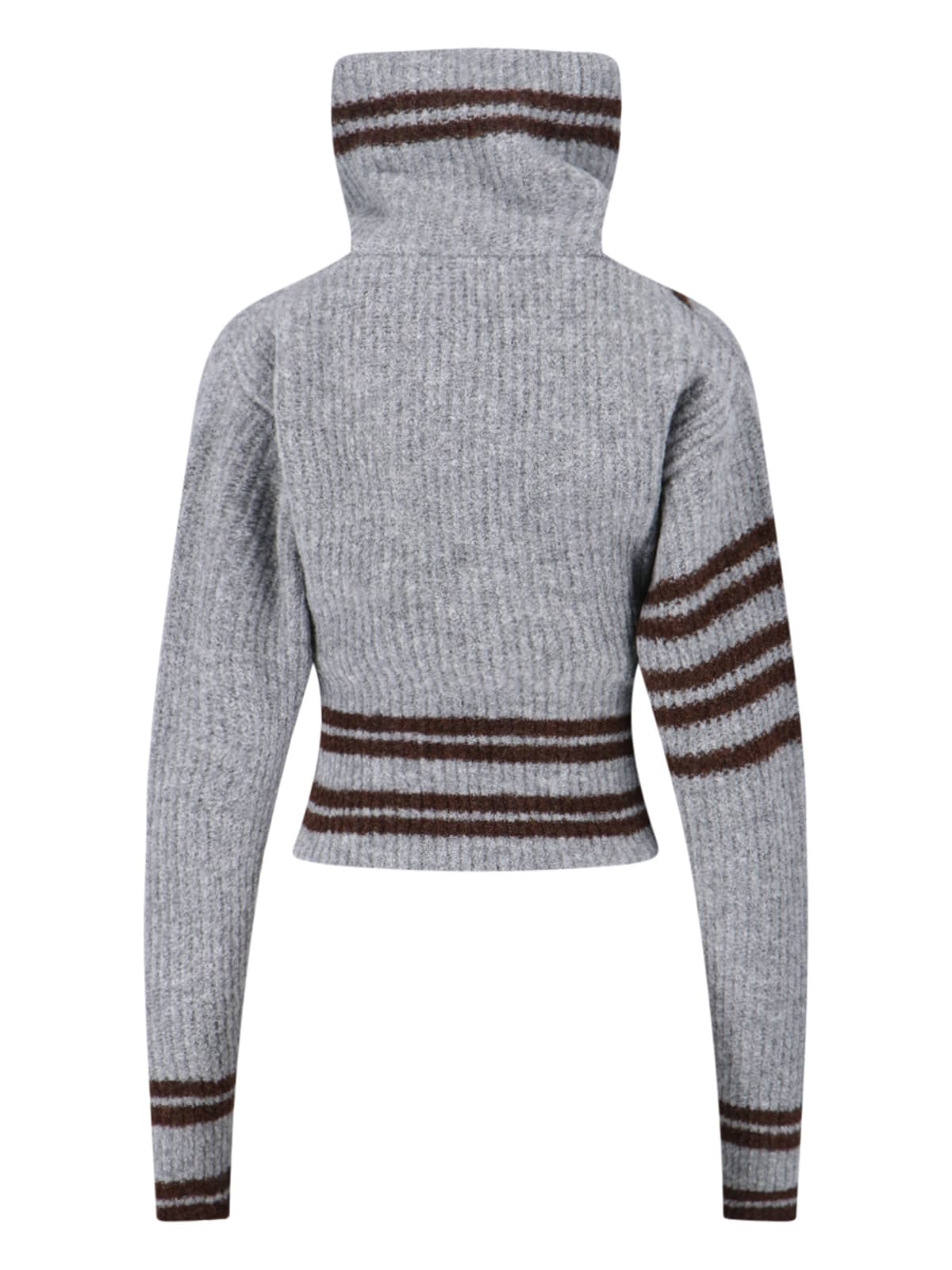 Attico Womens Asymmetric High-neck Knitted Cardigan Melange Grey In Multi