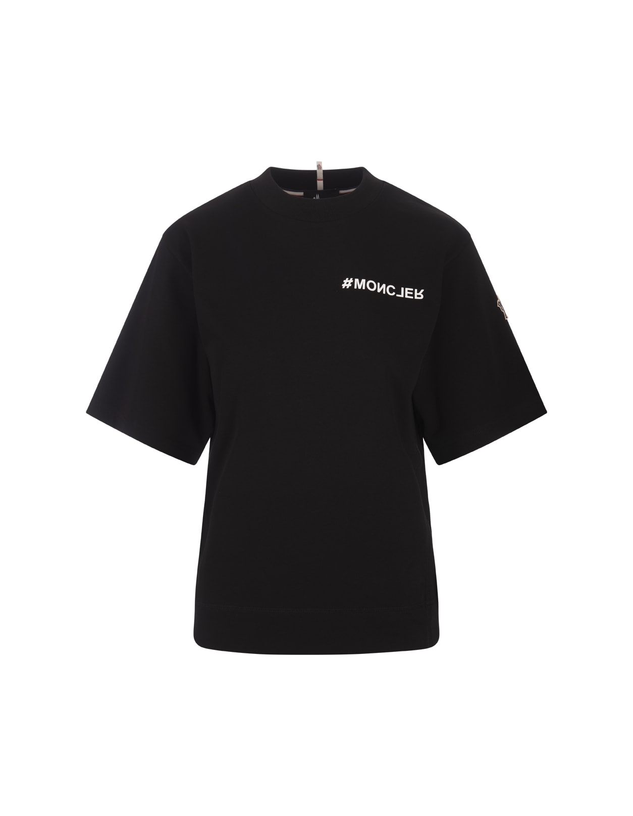 Shop Moncler Black T-shirt With Contrasting Logo