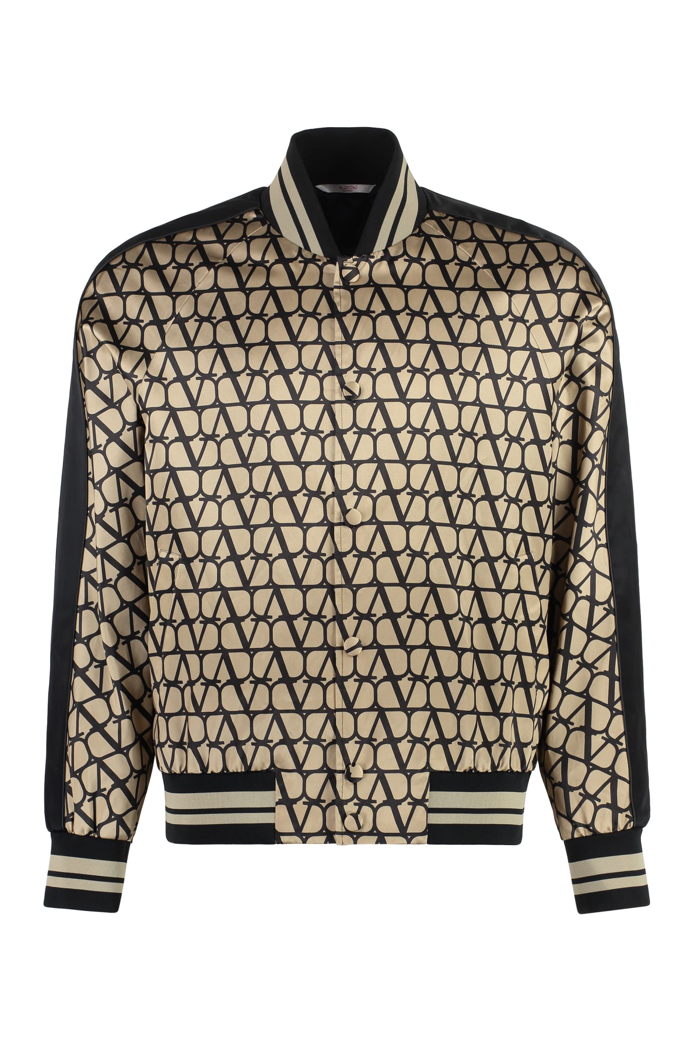 Shop Valentino Printed Bomber Jacket In Beige