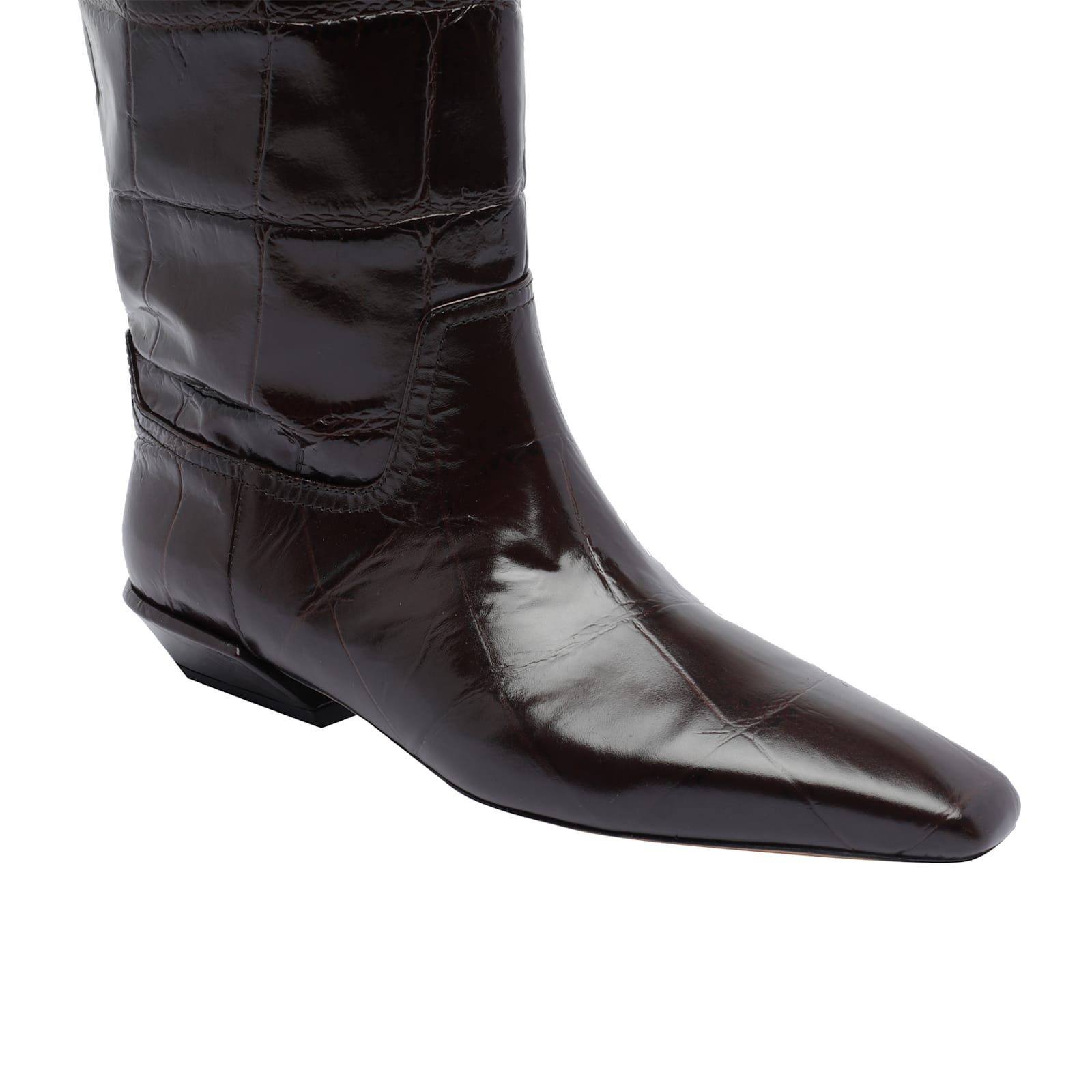 Paris Texas Boots In Ebony Croco-embossed Leather In Burgundy