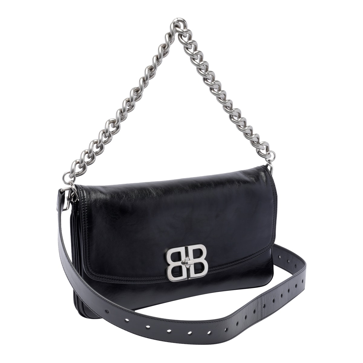 Shop Balenciaga Bb Soft Shoulder Bag In Black