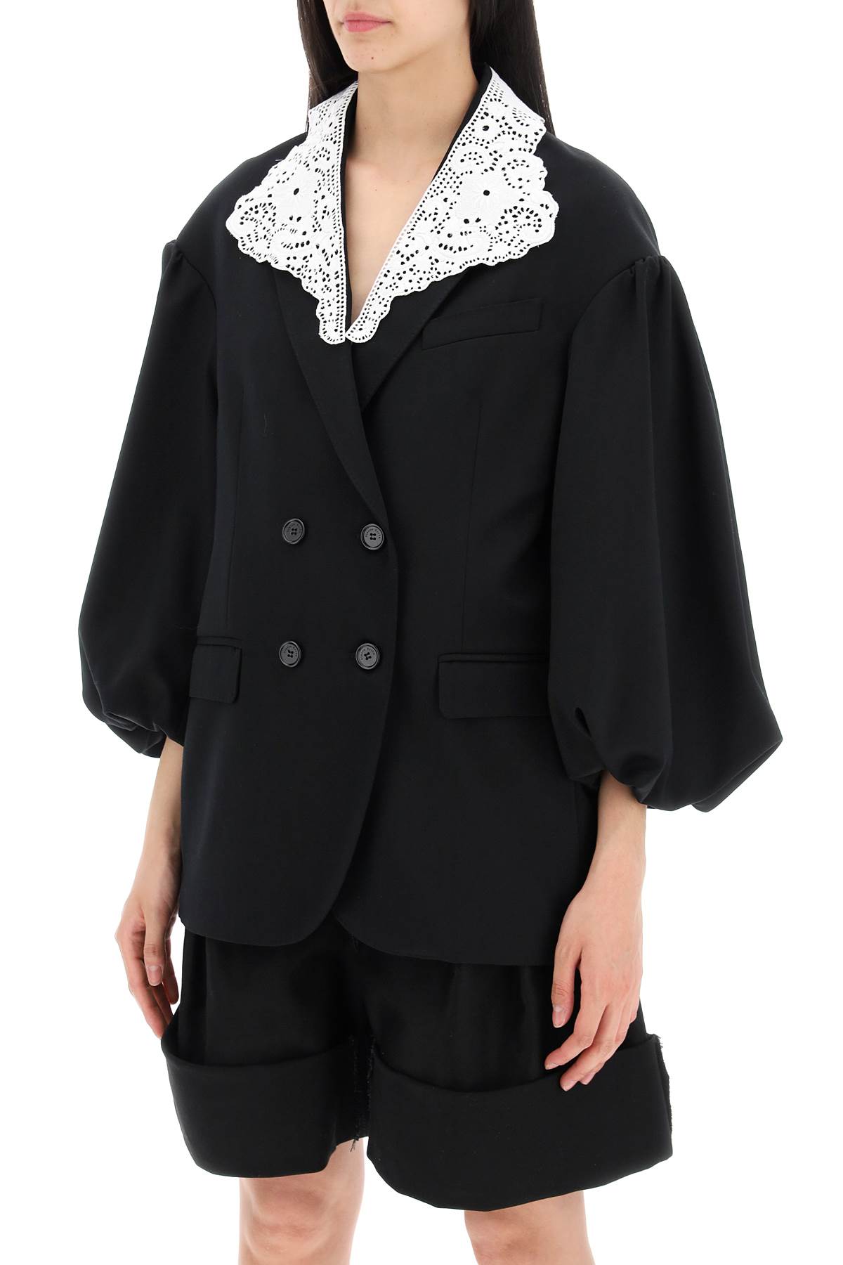 Shop Simone Rocha Oversized Blazer With Lace In Black White (black)