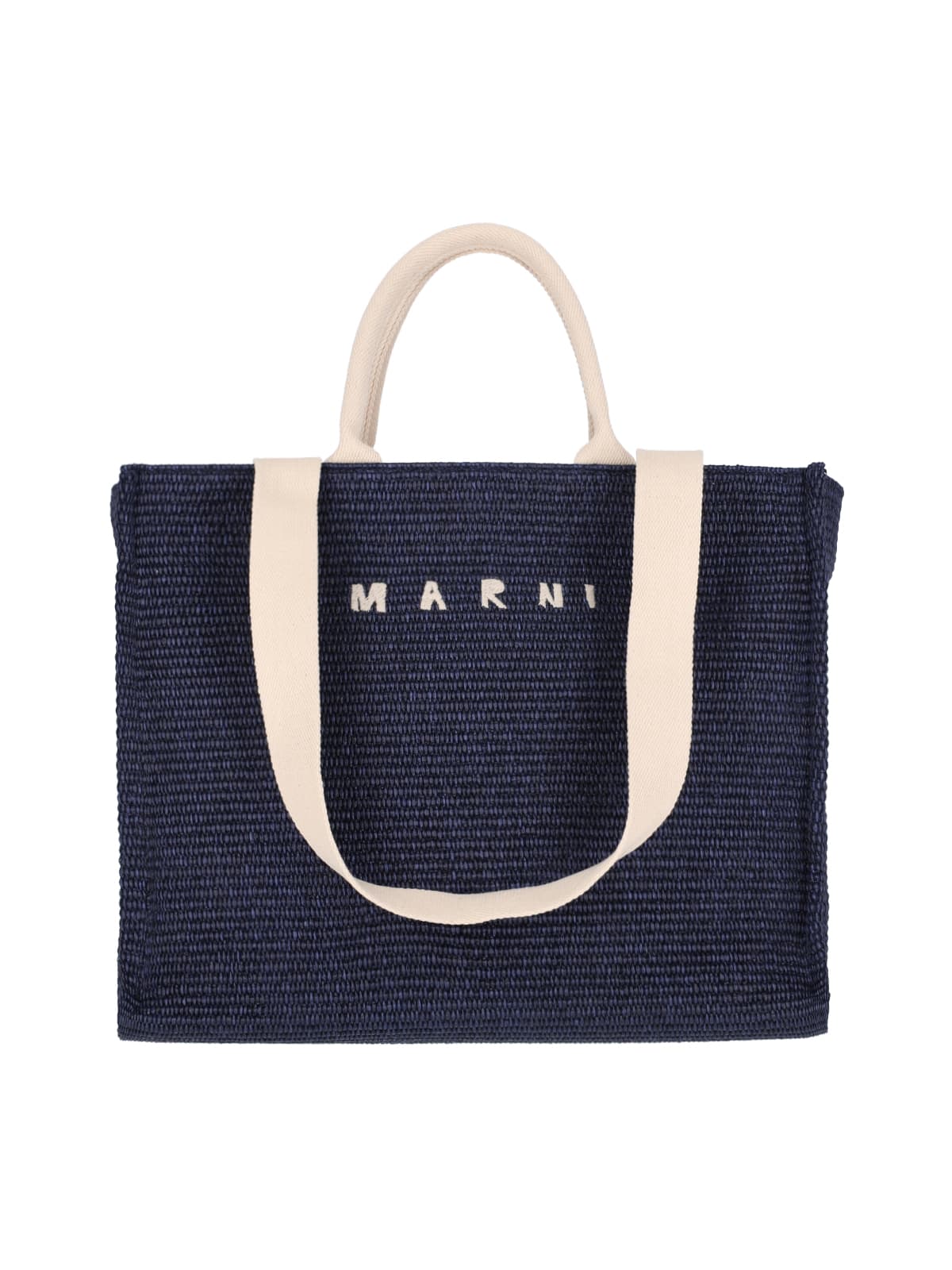 Shop Marni Large Logo Tote Bag In Blue