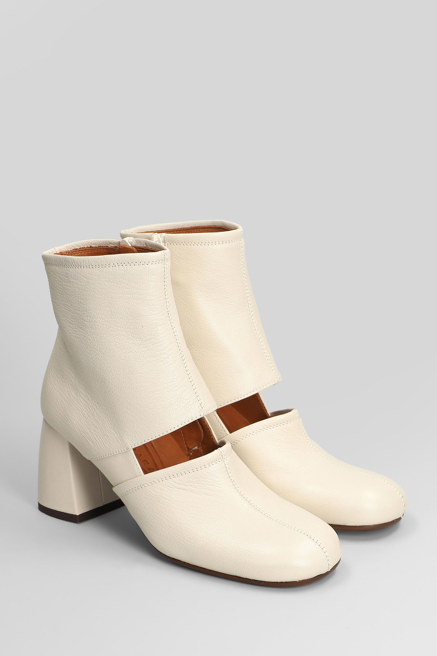 Chie Mihara Sonli High Heels Ankle Boots In Beige Leather In Multi