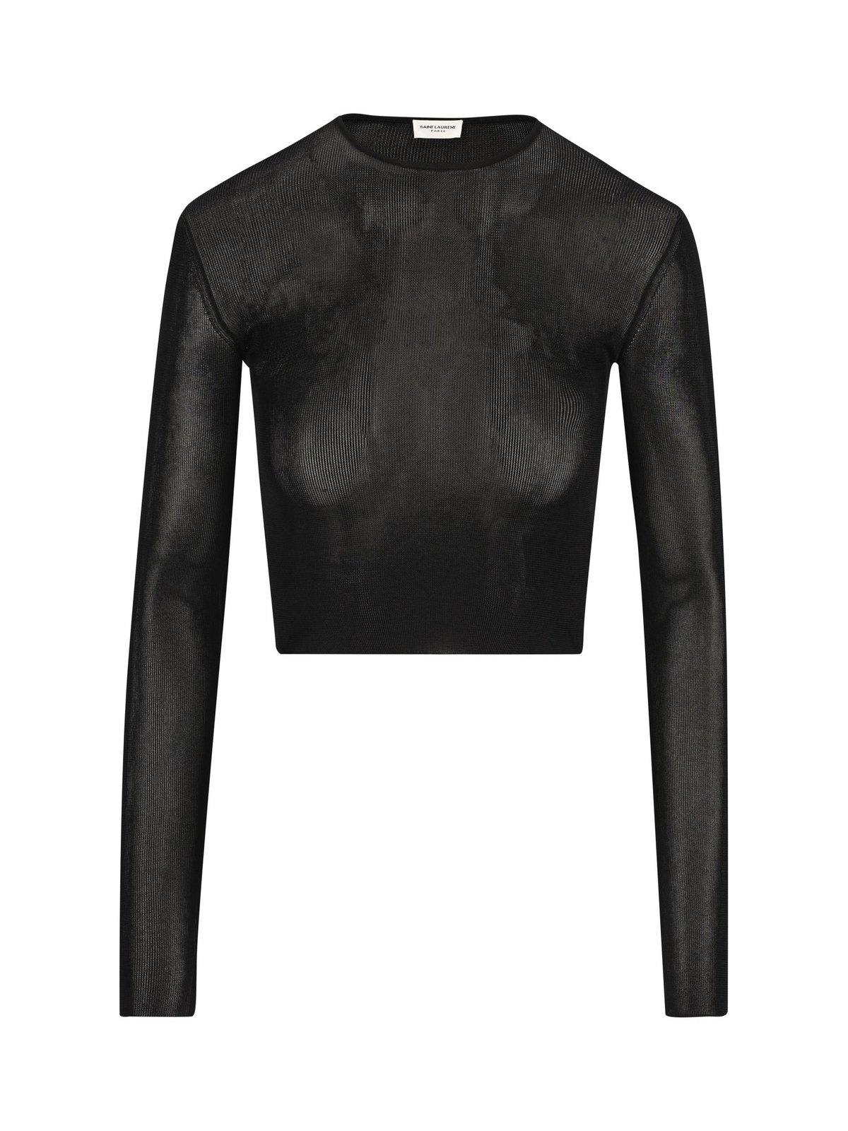 Shop Saint Laurent Ribbed-knit Cropped Top In Black