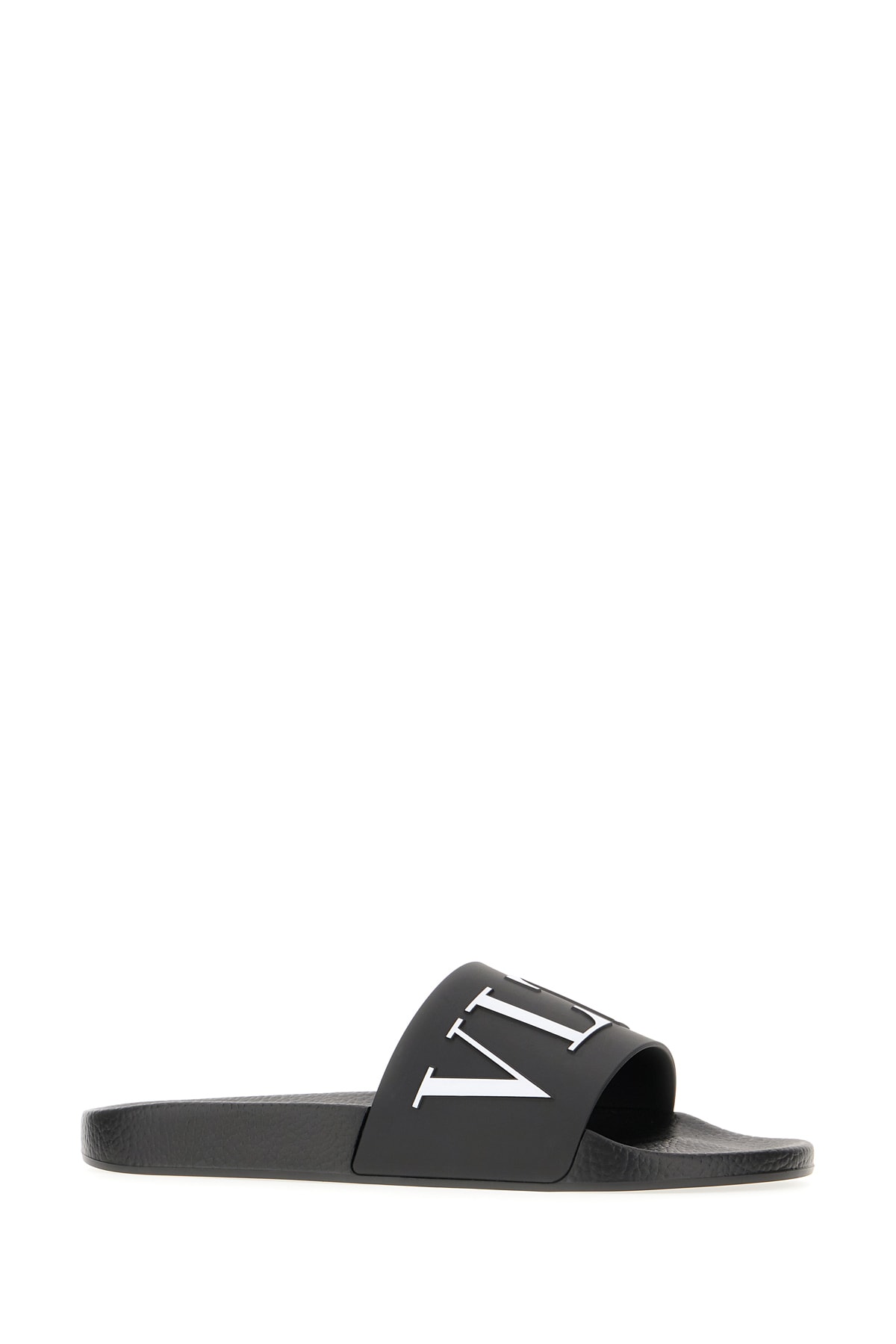 Shop Valentino Black Rubber Slippers In Nero Bianco