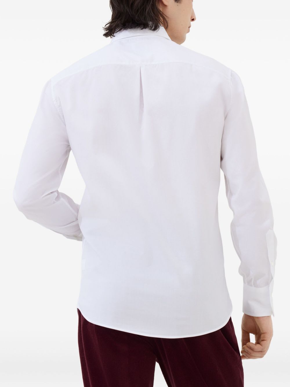 Brunello Cucinelli Button-down Collar Cotton Shirt With Curved Hem In White