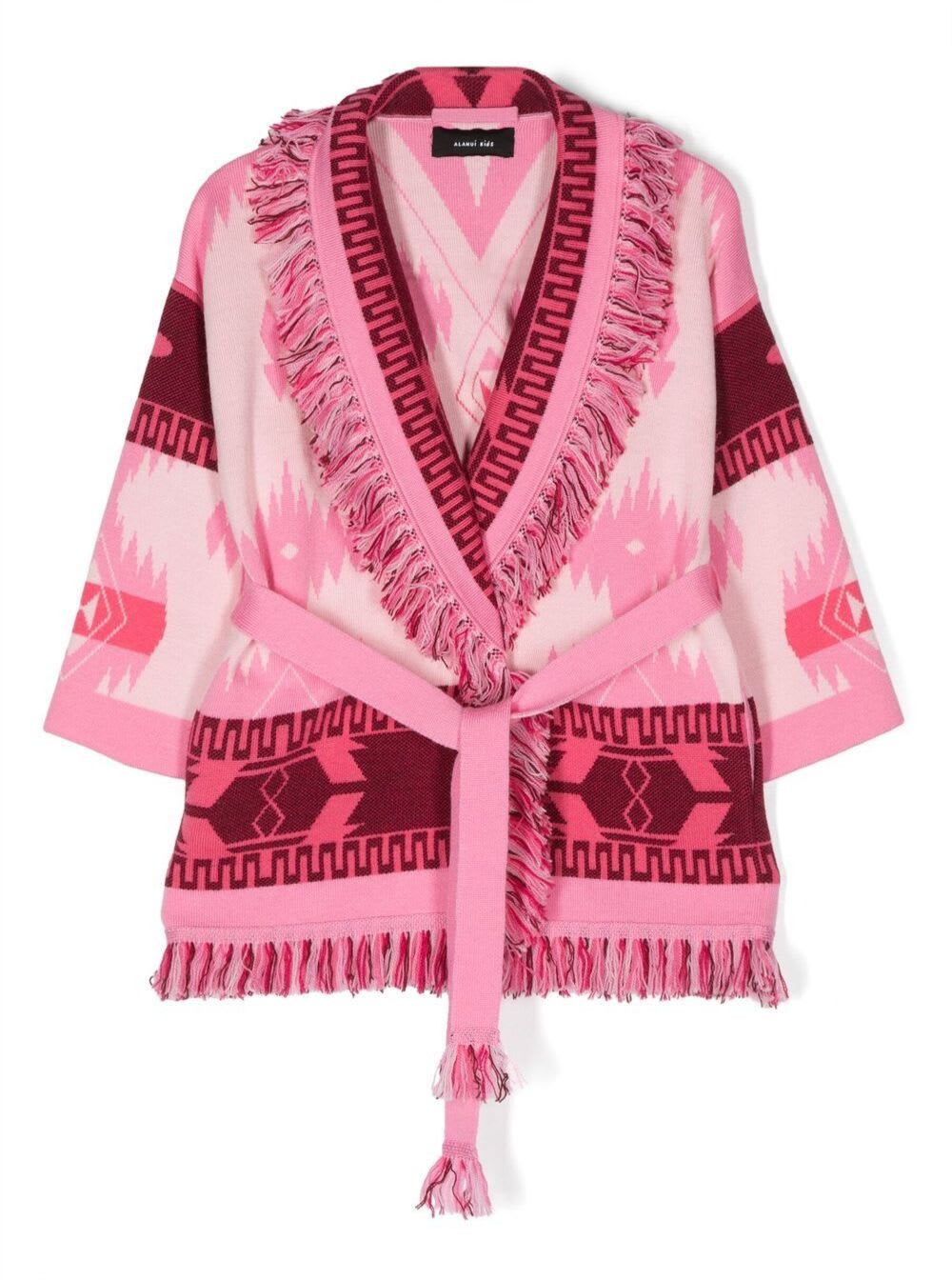 Shop Alanui Pink Cardigan With Graphic Jacquard Motif All-over In Wool