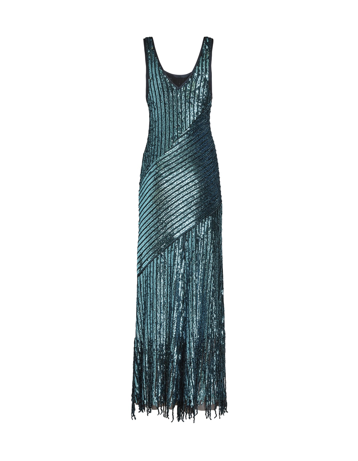 Etro Woman Long Dress In Green Sequins